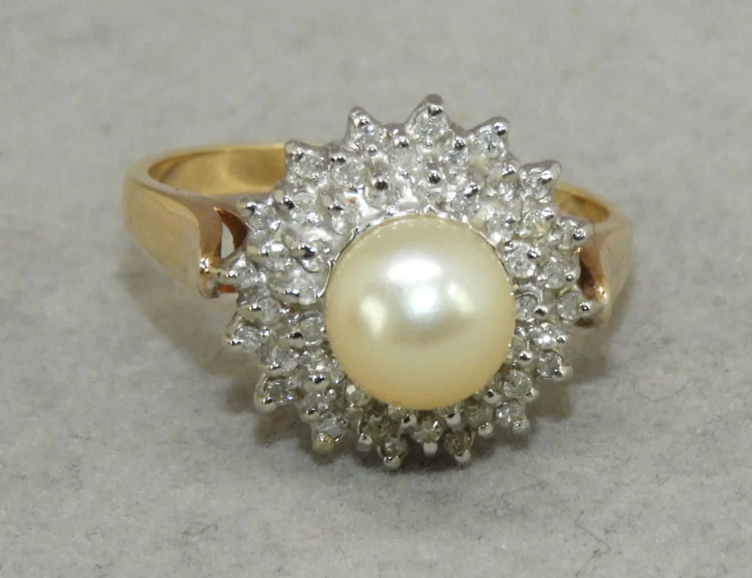 Murrays Auctioneers - Lot 59: 14k yellow gold diamond and pearl ring ...